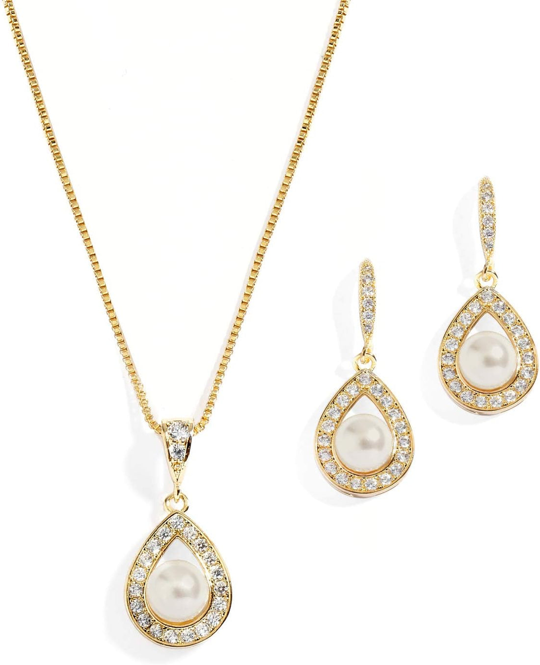 Elegant Pearl Necklace and Drop Earrings Set – Bridal Wedding Jewelry for Brides, Bridesmaids, or Birthday Gift
