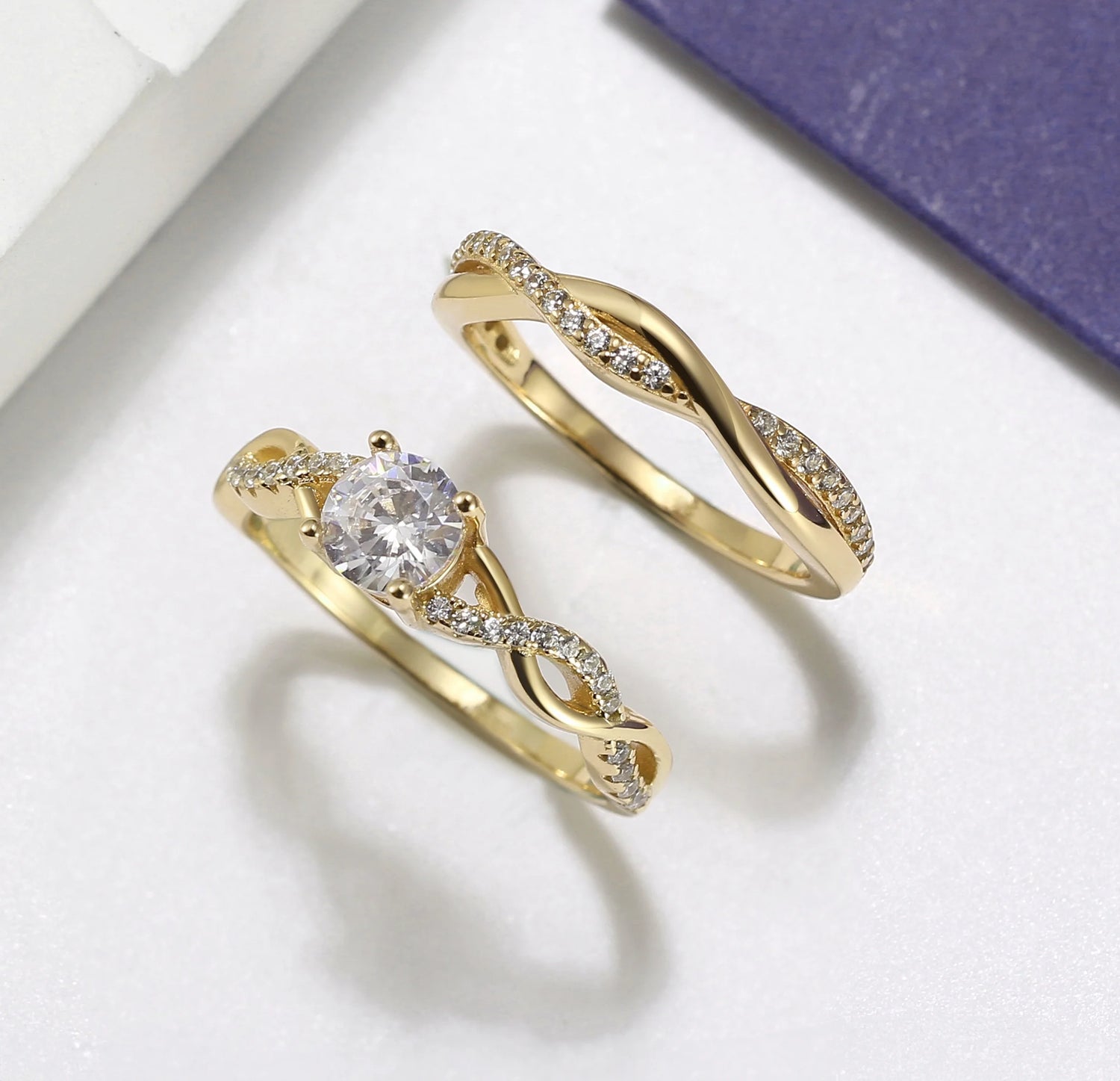 Queena Wedding Ring Set for Women – Sterling Silver CZ Engagement Ring &amp; Anniversary Band