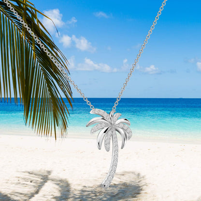 Tropical Beach Palm Tree Pendant Necklace – CZ Crystal Hawaii Bridal Jewelry | Beach Wedding &amp; Bridesmaid Gift
