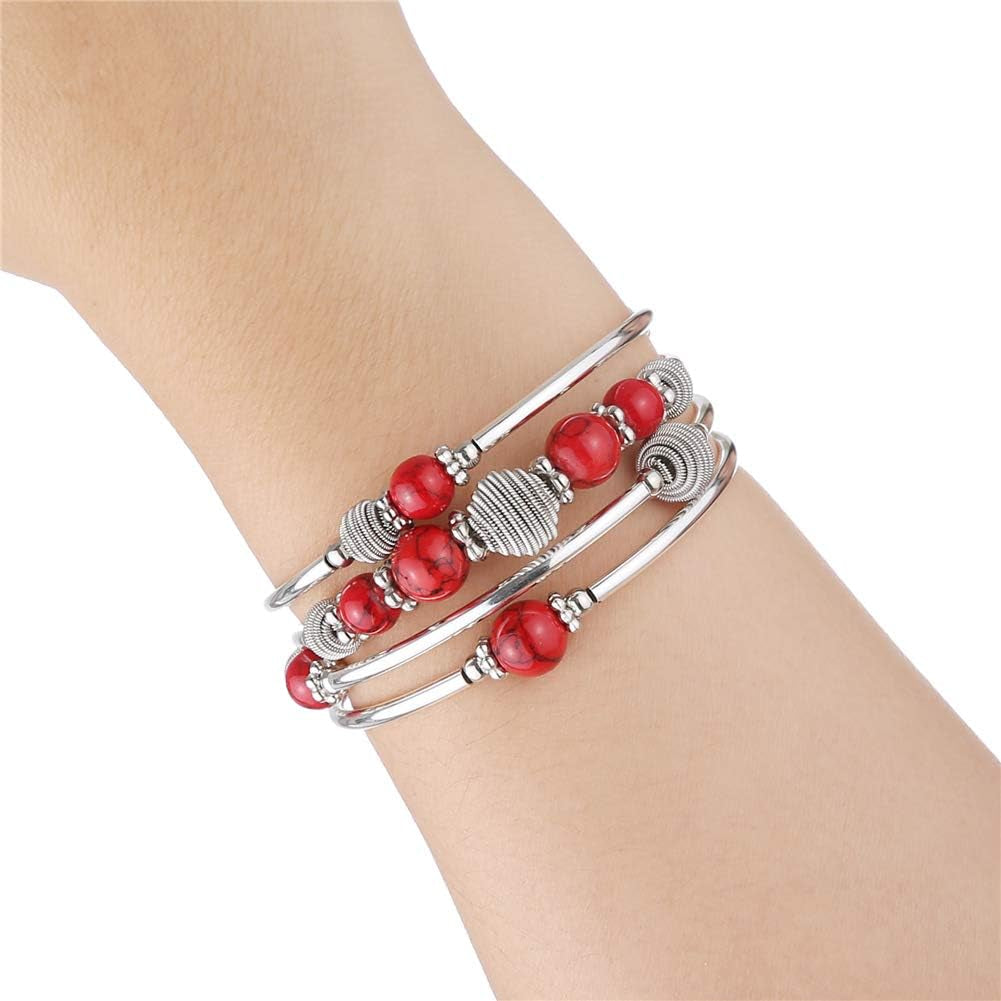 Beaded Chakra Turquoise Wrap Bracelet – Fashion Jewelry with Thick Silver &amp; Mala Beads, Gift for Women