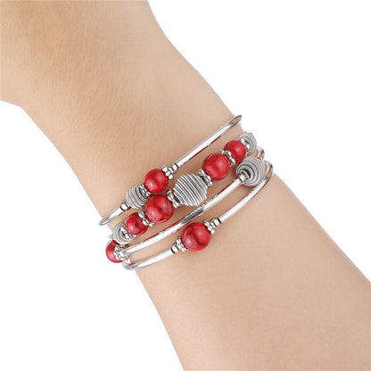 Beaded Chakra Turquoise Wrap Bracelet – Fashion Jewelry with Thick Silver &amp; Mala Beads, Gift for Women