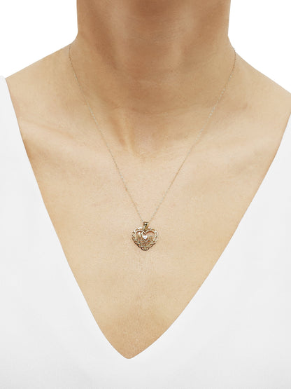 10K Yellow Gold “Mom” Heart Pendant with Rhodium Filigree – 18&quot; Gold Filled Chain