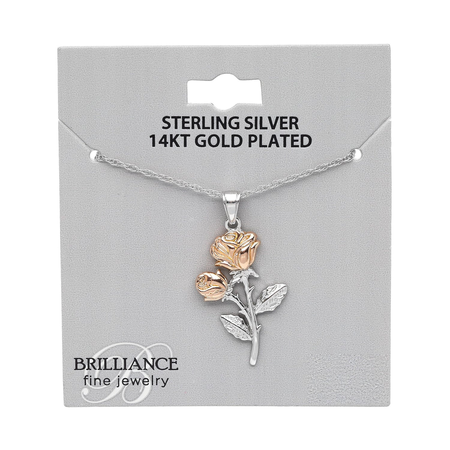 Women’s Rose Pendant Necklace – Two-Tone Sterling Silver with 14K Gold Plated Accents