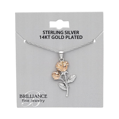 Women’s Rose Pendant Necklace – Two-Tone Sterling Silver with 14K Gold Plated Accents