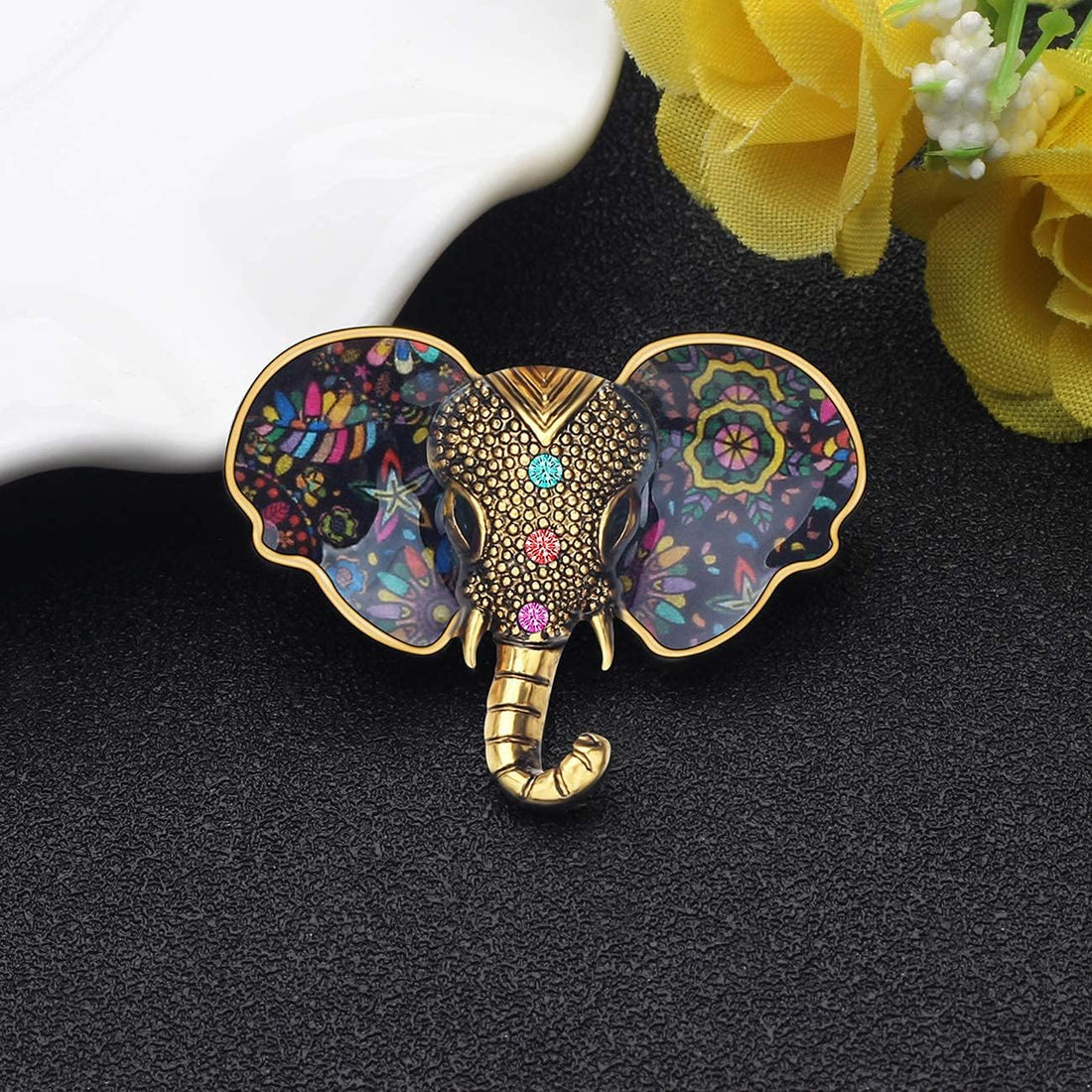 Metal Enamel Shiny Rhinestone Elephant Brooch – Elegant Animal Pin for Women &amp; Teens