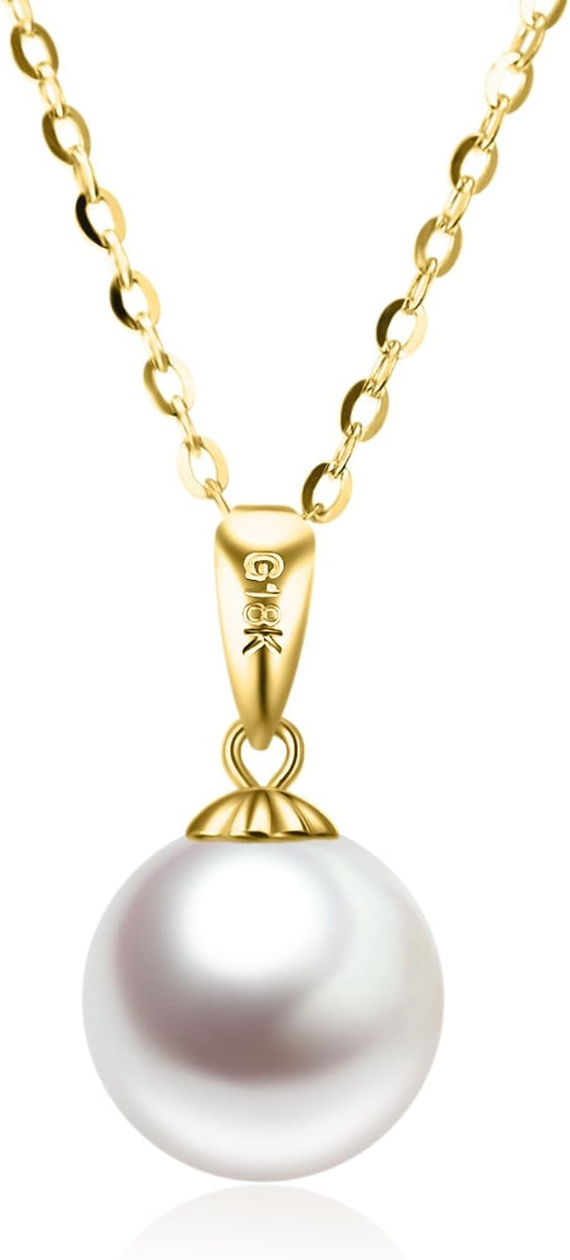 14K Gold Pearl Necklace for Women with 18K Gold Pendant – Freshwater Cultured Pearl, Real Gold Jewelry Gift for Mother, Wife, or Girlfriend, 16&quot;-18&quot;