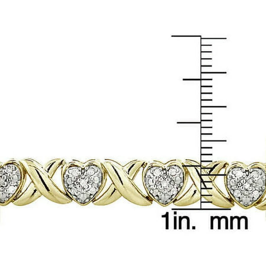 Gold Tone 1/2 Ct Diamond X &amp; Heart Bracelet for Women – Romantic Sparkle