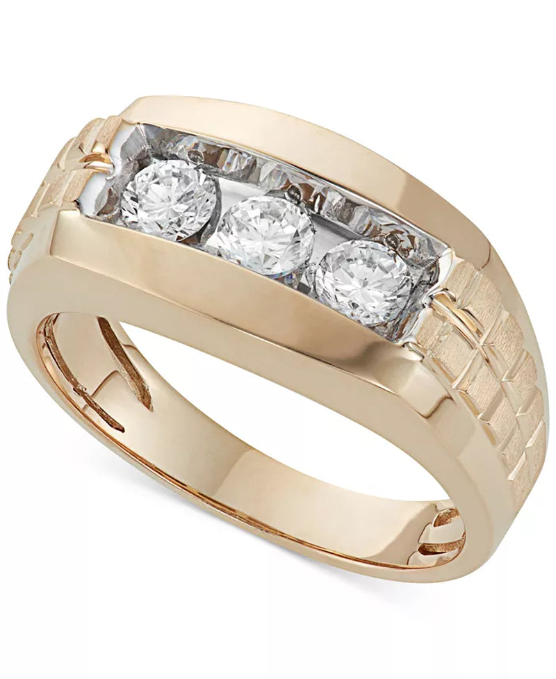 Men’s 1 Ct. T.W. Diamond Trinity Ring in 10K Gold – Bold Statement Ring of Strength, Unity &amp; Faith