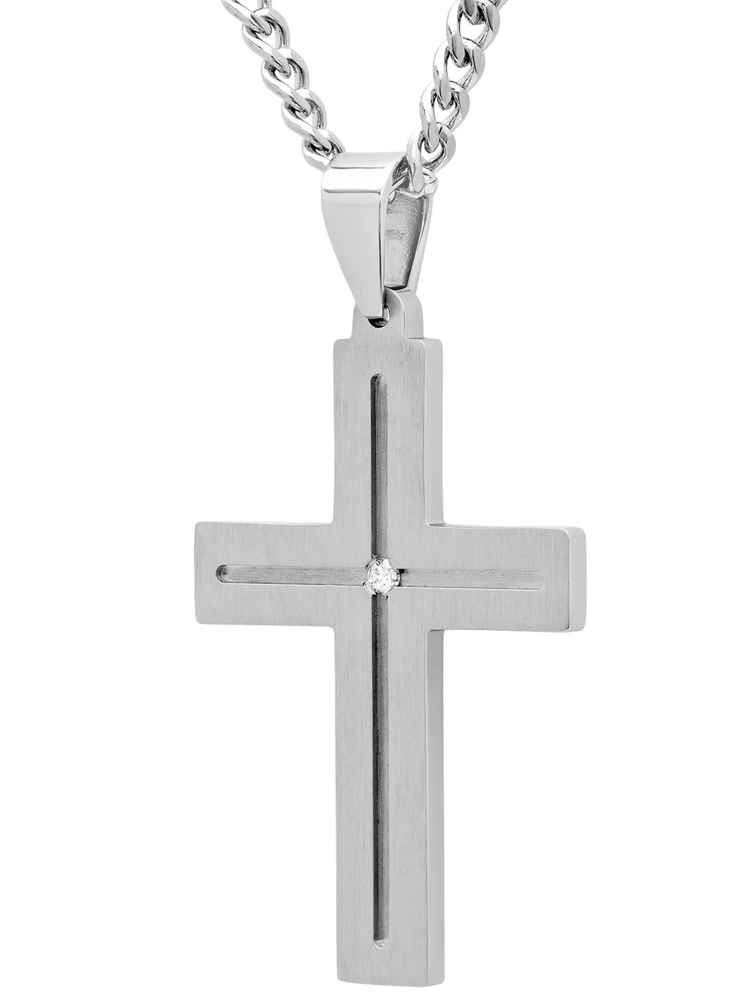 Men’s Diamond Accent Stainless Steel Cross Pendant Necklace