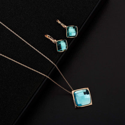 Square Austrian Crystal Necklace &amp; Earrings Set for Women – 18K Gold Plated Hypoallergenic Fashion Jewelry