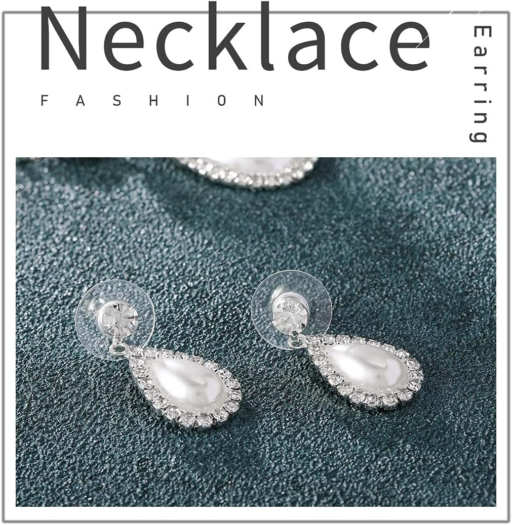 Bride Silver Necklace and Earrings Set – Crystal Rhinestone Bridal Wedding Jewelry Choker for Women and Girls