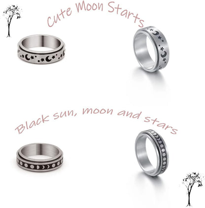 4PCS Stainless Steel Band Rings for Men – Black Spinner &amp; Plain Wedding Ring Set
