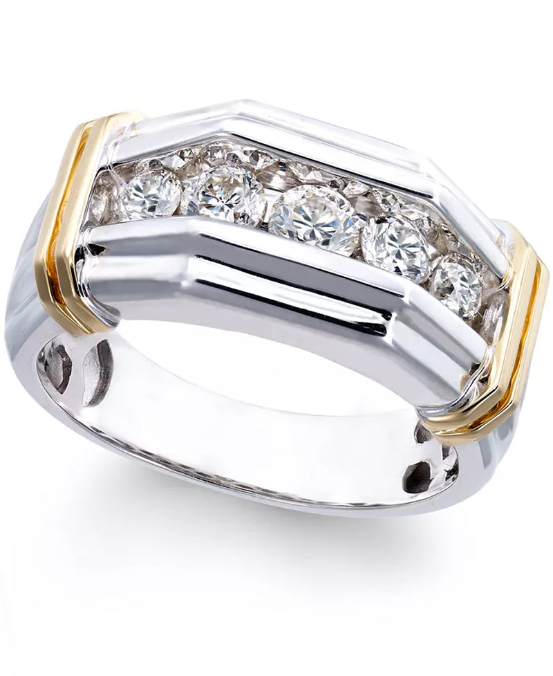 💎 Men’s 1 Ct. T.W. Diamond Ring in 10K White &amp; Yellow Gold – Bold Brilliance, Timeless Strength