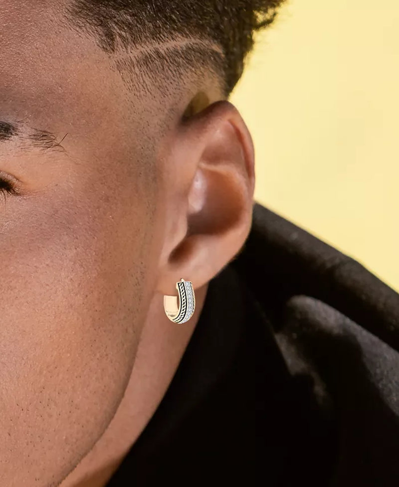 Men’s Diamond Thick Hoop Earrings (1/5 Ct. T.W.) in 14K Gold-Plated Sterling Silver, 1/2&quot;