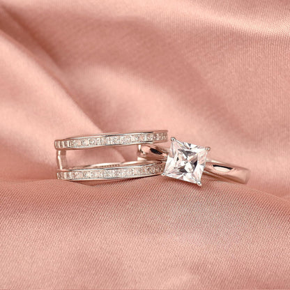 Princess Bridal Ring Set for Women – CZ Wedding Band Guard Enhancer – 925 Sterling Silver, Sizes 4-13