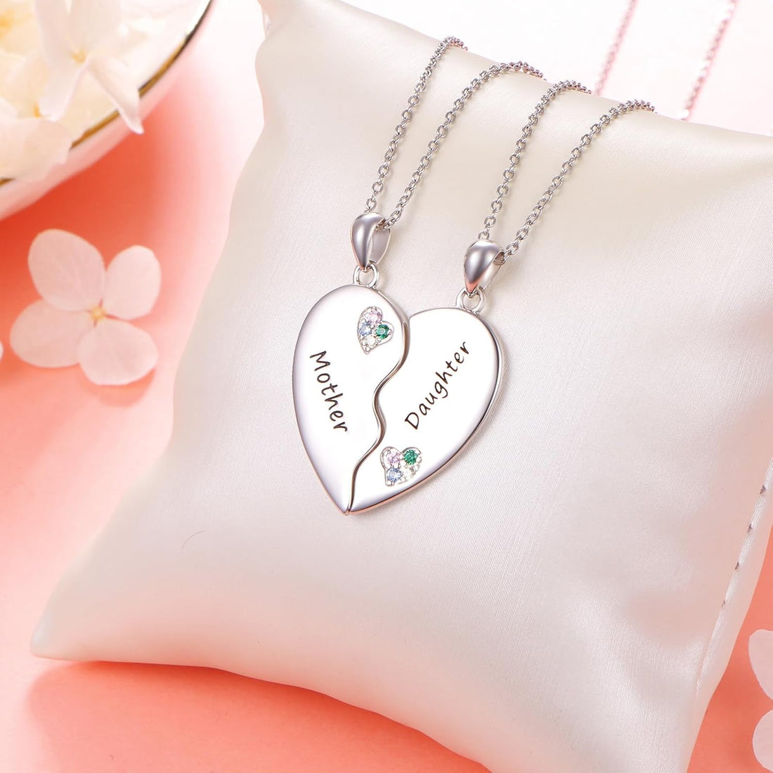 Sterling Silver Twin Heart Necklace – Matching Sister, Mother-Daughter, Friends &amp; Family Necklaces | Heart Halves for Meaningful Bonds