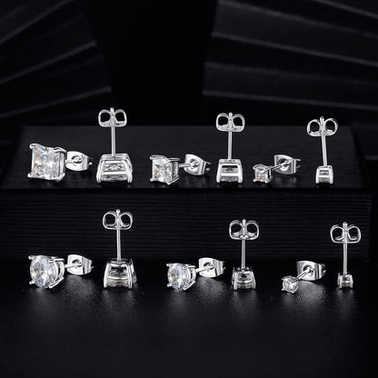 18K Gold Plated Round Princess Cut Clear Cubic Zirconia Stud Earrings – 6 Pairs Set