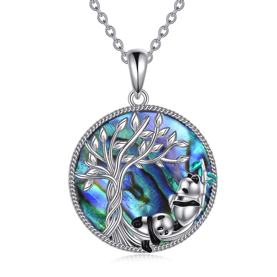 🐼 Tree of Life Panda Necklace – 925 Sterling Silver Abalone Shell Pendant Jewelry for Women &amp; Girls