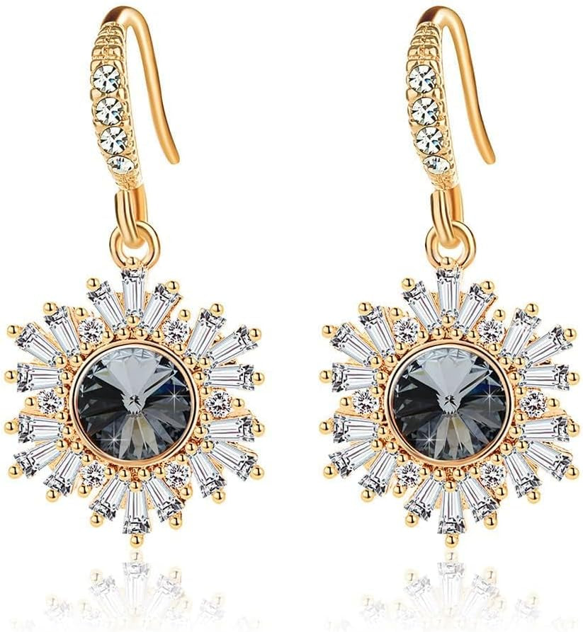 Austrian Crystal Flower Drop Dangle Earrings – 14K Gold Plated, Hypoallergenic, Christmas Jewelry for Women