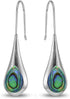Sterling Silver Long Pear Shape Drop Earrings – Abalone, Simulated Turquoise, or Mother of Pearl
