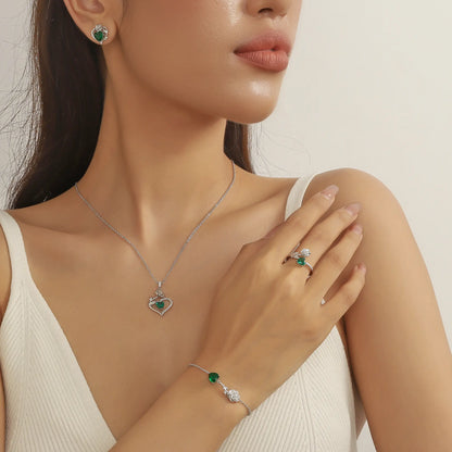 Rose Heart Jewelry Set – May Birthstone Rose Flower Necklace, Earrings, Ring &amp; Bracelet in 925 Sterling Silver | Gift for Women, Mom