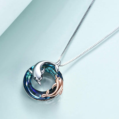 Sterling Silver Crystal Dolphin Necklace – Ocean Jewelry Gift for Women, Mom &amp; Daughter