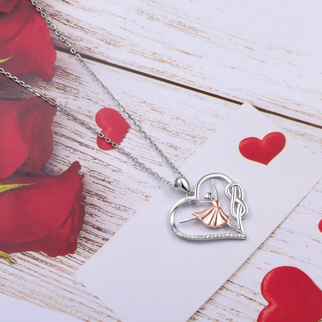 Ballet Dancer Necklace – 925 Sterling Silver Heart Ballerina Infinity CZ Pendant for Women