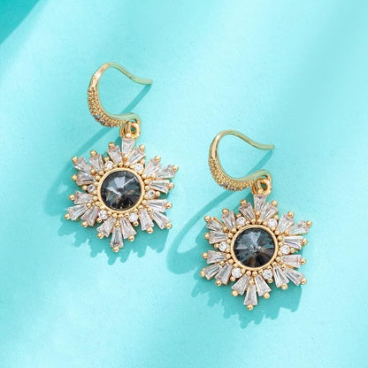 Austrian Crystal Flower Drop Dangle Earrings – 14K Gold Plated, Hypoallergenic, Christmas Jewelry for Women