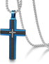 Men’s Stainless Steel Cross Necklace – Two-Tone Black & Blue Carbon Fiber Pendant with Gift Box | Modern Faith Jewelry