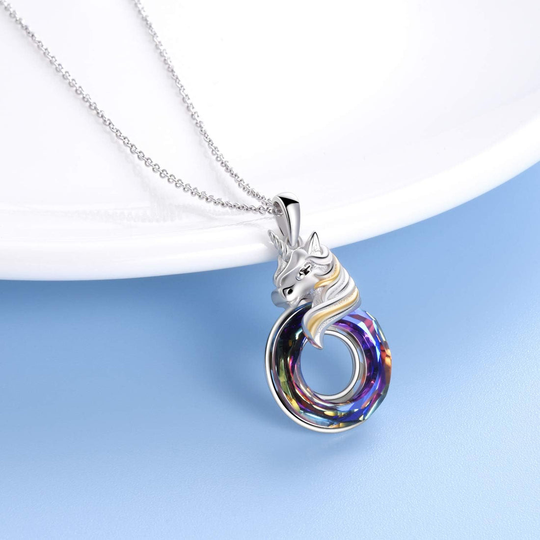 Unicorn Sterling Silver Pendant Necklace with Crystal – Birthday Gift for Women &amp; Unicorn Lovers