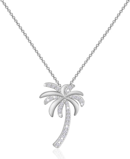 Tropical Beach Palm Tree Pendant Necklace – CZ Crystal Hawaii Bridal Jewelry | Beach Wedding &amp; Bridesmaid Gift