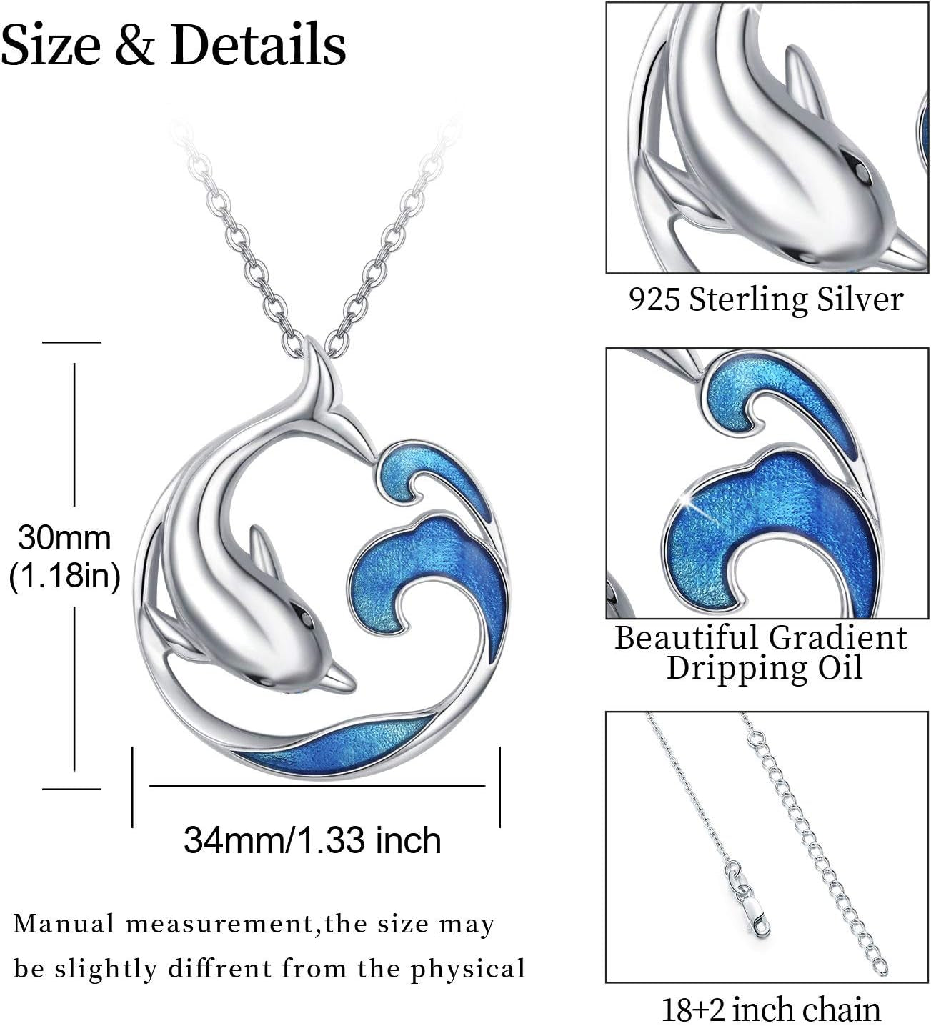 S925 Sterling Silver Dolphin Necklace – Ocean Wave Pendant, Beach Theme Jewelry for Women &amp; Girls