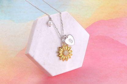 Sterling Silver Gold Tone Sunflower Initial Necklace – Personalized A–Z Script Alphabet Pendant for Women &amp; Girls