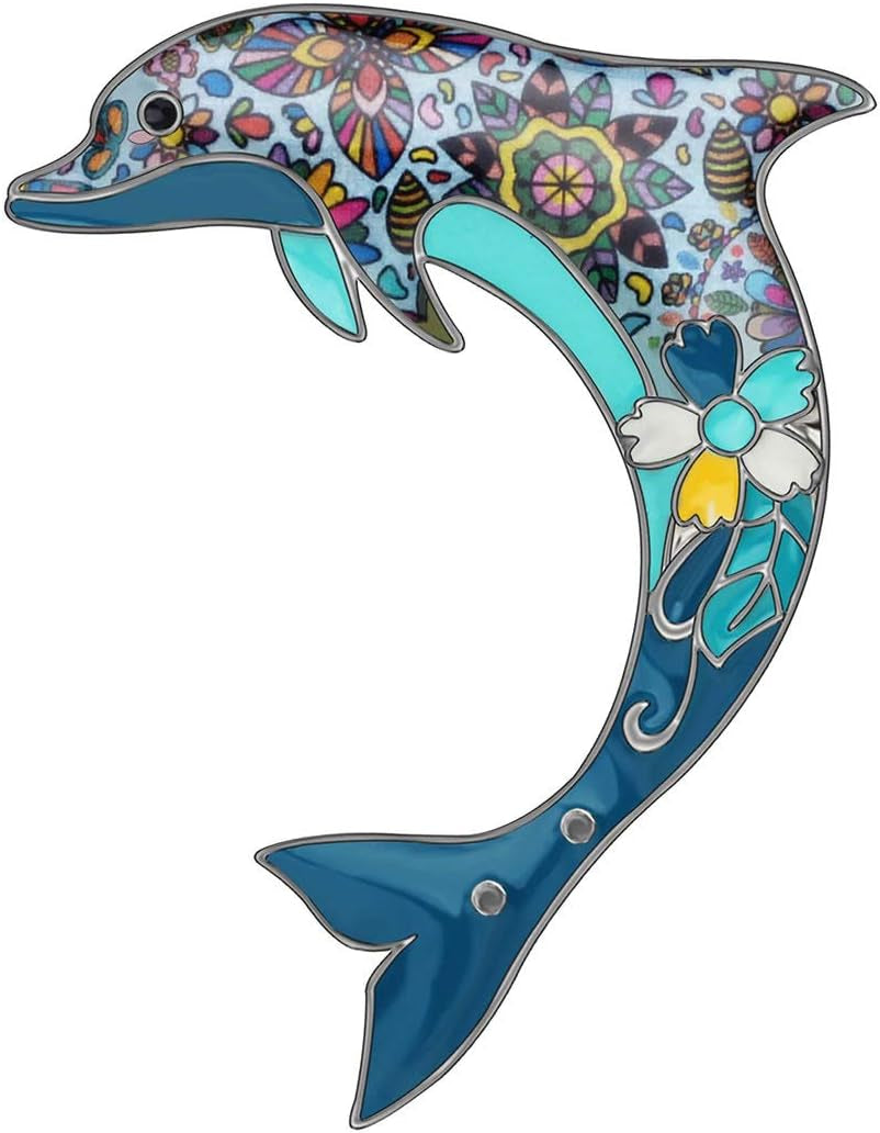 🐬 Cute Floral Enamel Dolphin Brooch – Dainty Pin for Women &amp; Girls