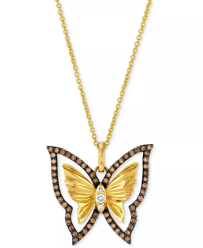 1/3 Ct. T.W. Nude &amp; Chocolate Diamond Butterfly Pendant Necklace in 14K Honey Gold