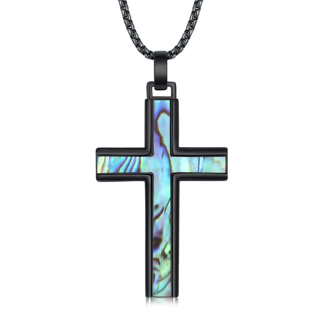 925 Sterling Silver Black Cross Necklace with Abalone Shell Inlay