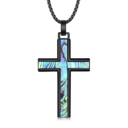 925 Sterling Silver Black Cross Necklace with Abalone Shell Inlay