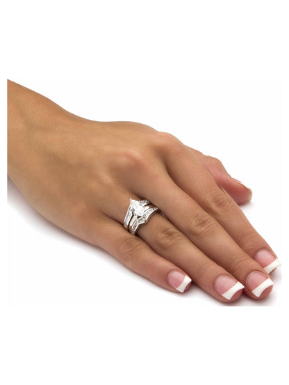 Marquise Cut Yellow Gold-Plated Cubic Zirconia Engagement &amp; Wedding Ring Set