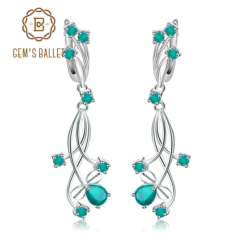 Flower Design 3.89T Natural Sky Blue Topaz Gemstone Drop Earrings – 925 Sterling Silver Bridal Wedding Jewelry