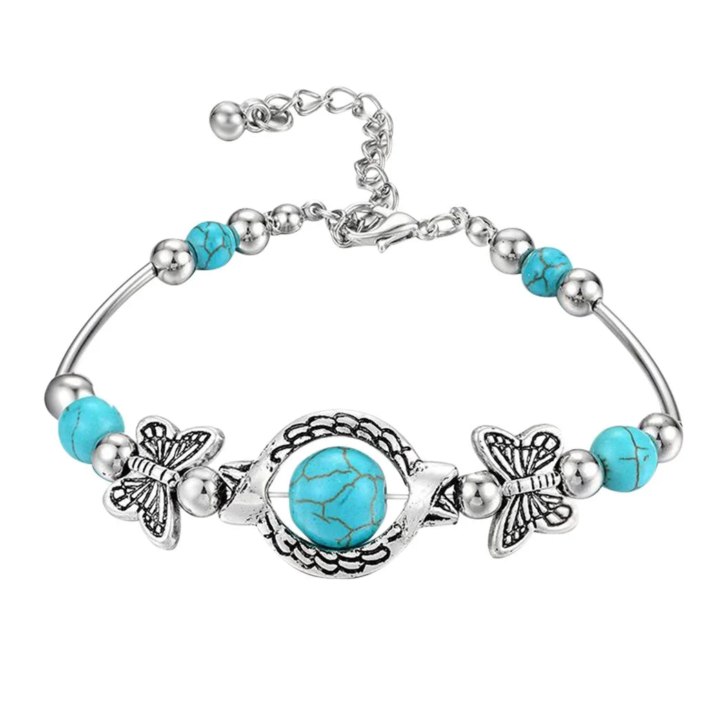 Carved Women’s Pendant Bracelet – Natural Turquoise Beaded Jewelry
