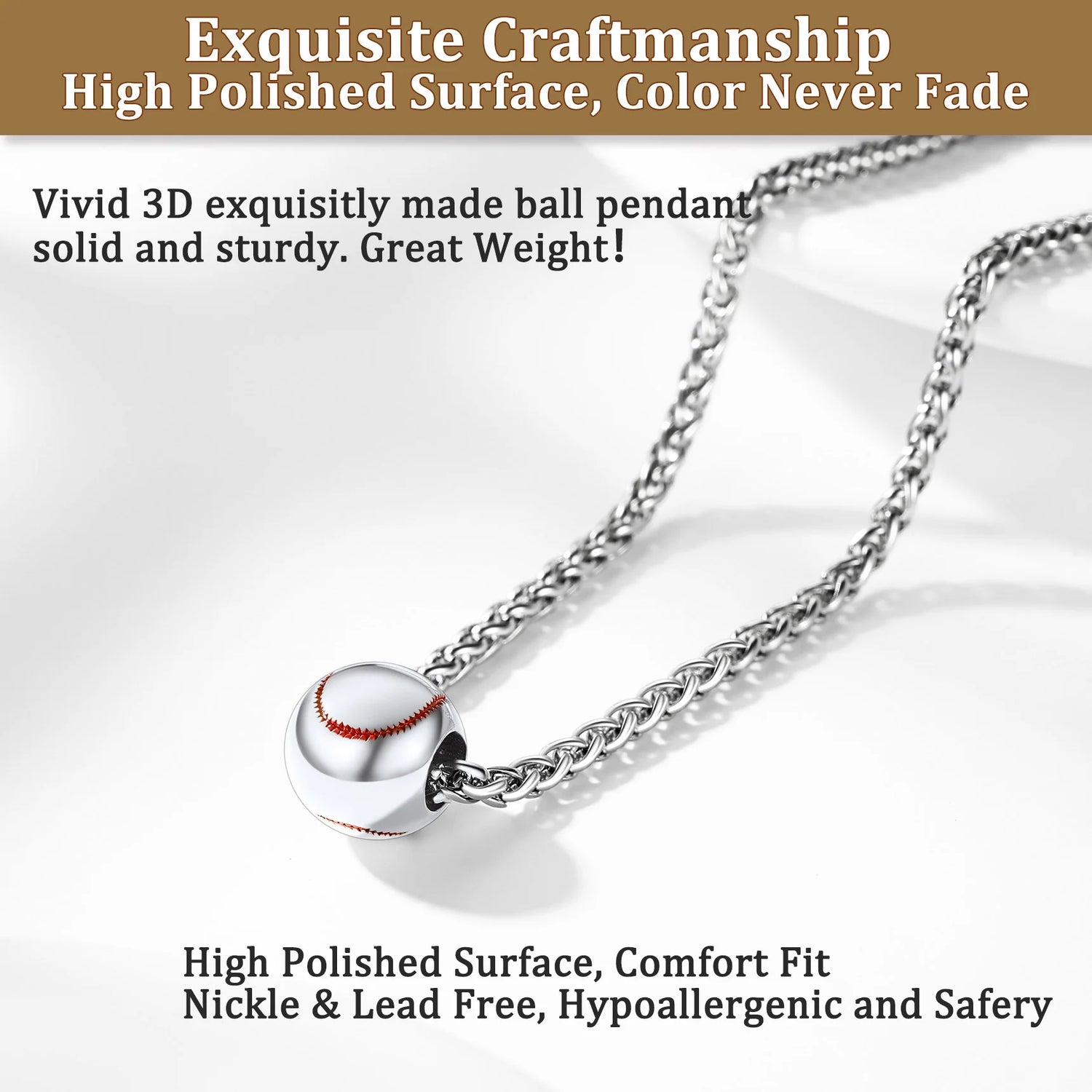 Baseball Necklace – 3D Ball Pendant Necklace for Men | Stainless Steel Sports Jewelry for Fans &amp; Players | Gift for Baseball Lovers