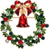 Gold Tone Wreath Brooch Pin with Green & Red Austrian Crystals, Enamel, and Bell