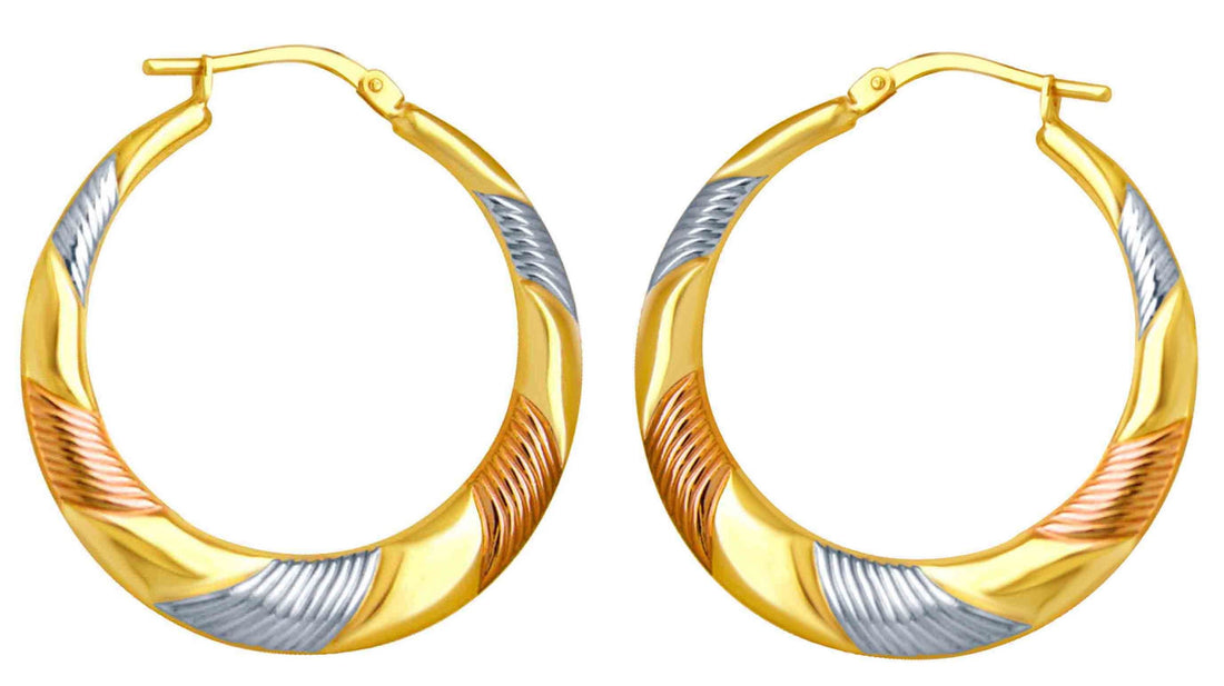 Brilliance Fine Jewelry 14K Gold Plated Sterling Silver Tri-Color Striped Hoop Earrings for Women – 30mm
