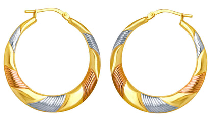 Brilliance Fine Jewelry 14K Gold Plated Sterling Silver Tri-Color Striped Hoop Earrings for Women – 30mm