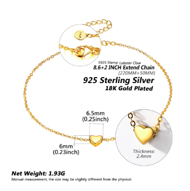💛 Gold Plated Heart Anklet for Women