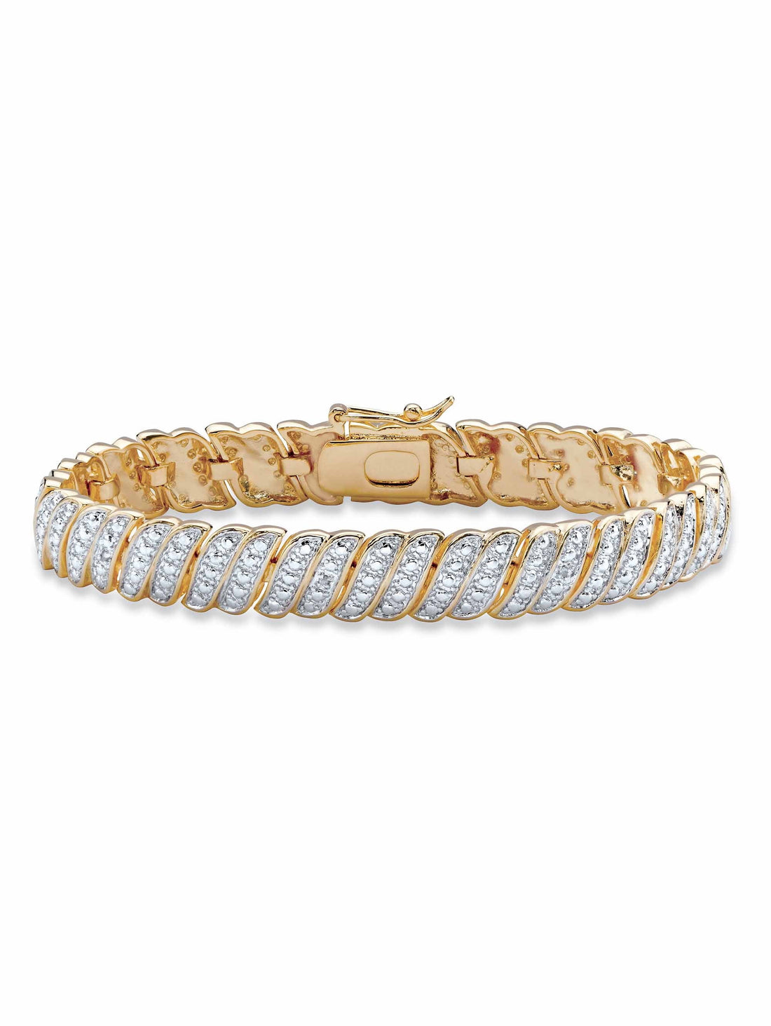 Diamond Accent Two-Tone Pave-Style S-Link Tennis Bracelet – Gold-Plated, 7&quot; or 8&quot; Length Options
