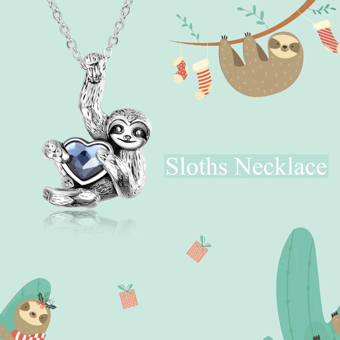 Sloth Gifts Sterling Silver Sloth Necklace – Heart Crystal Sloth Jewelry for Women &amp; Girls