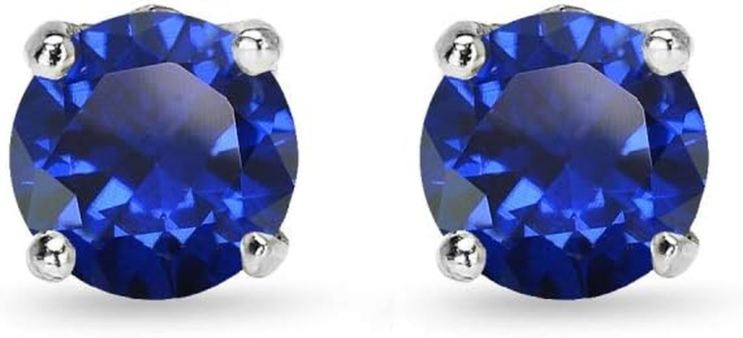 Sterling Silver 6mm Round-Cut Crown Stud Earrings for Women – Genuine or Synthetic Gemstones