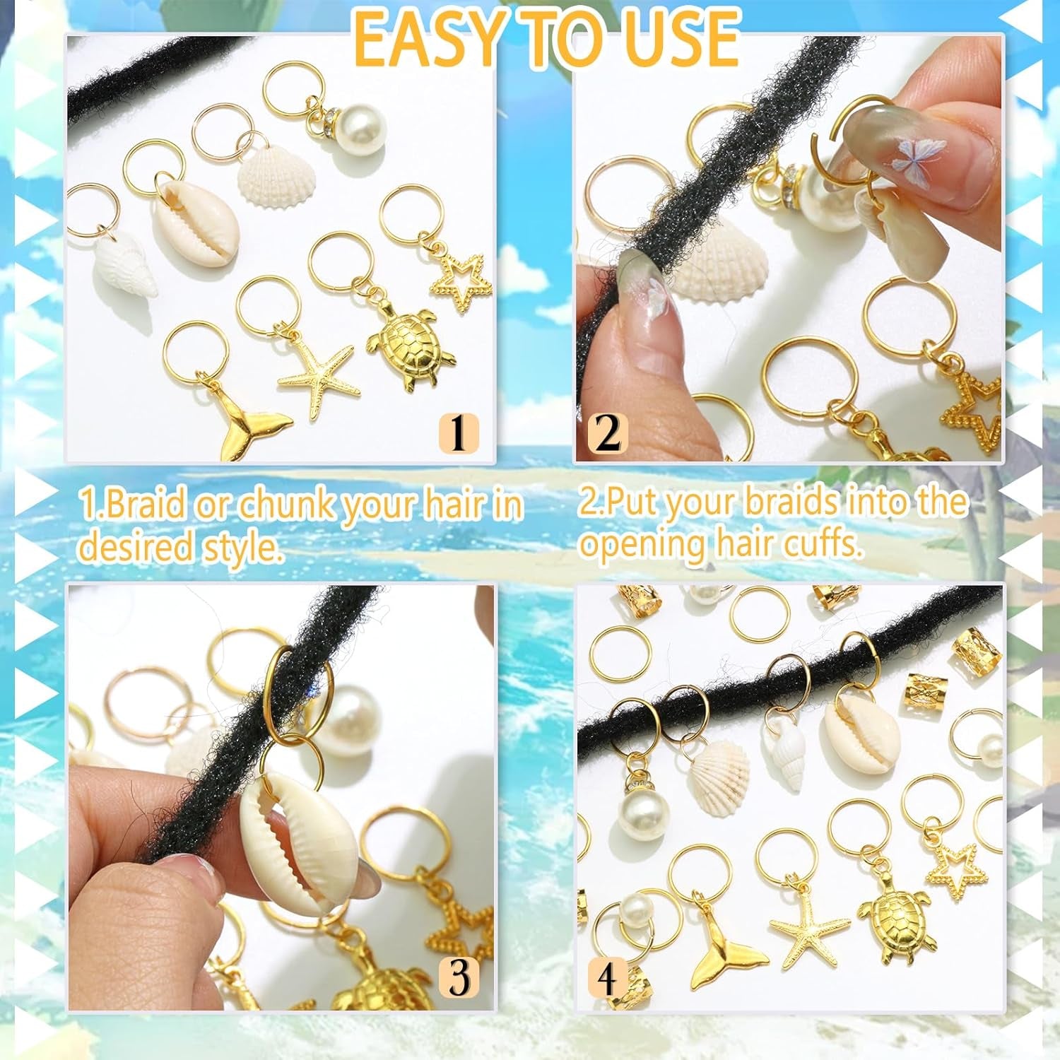 40PCS Shell Hair Jewelry Set – Gold Braids Clips, Starfish, Pearl &amp; Seashell Hair Accessories for Women