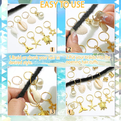 40PCS Shell Hair Jewelry Set – Gold Braids Clips, Starfish, Pearl &amp; Seashell Hair Accessories for Women